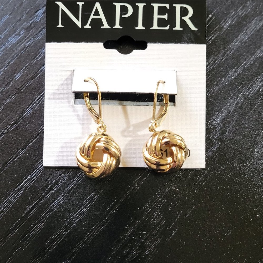 Love Knot Leverback Earrings  Gold Tone